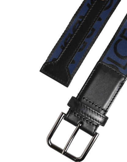 Dolce & Gabbana Black Blue DG Logo Silver Metal Buckle Belt by Dolce & Gabbana