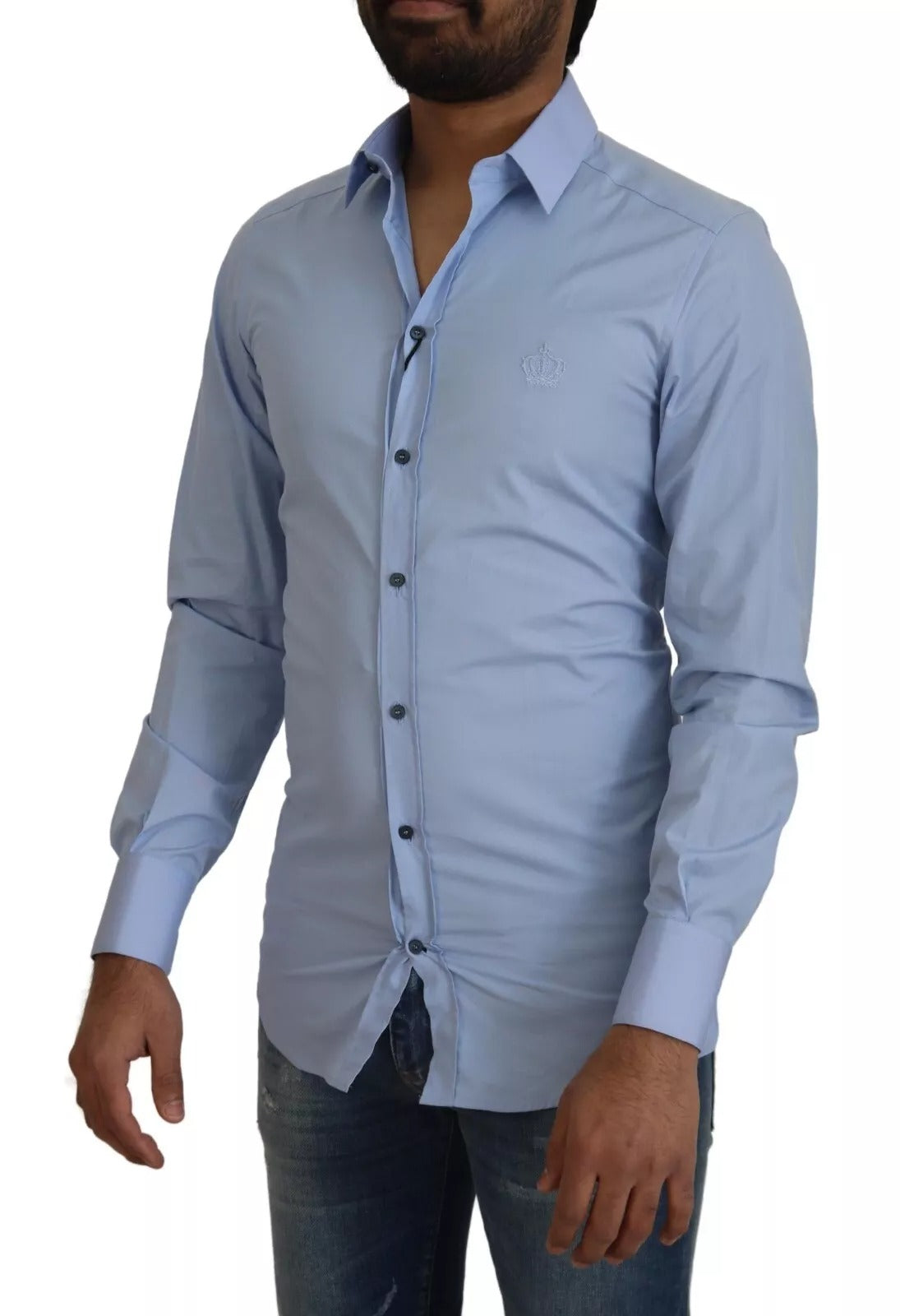 Dolce &amp; Gabbana Light Blue Cotton Slim Fit Dress Shirt