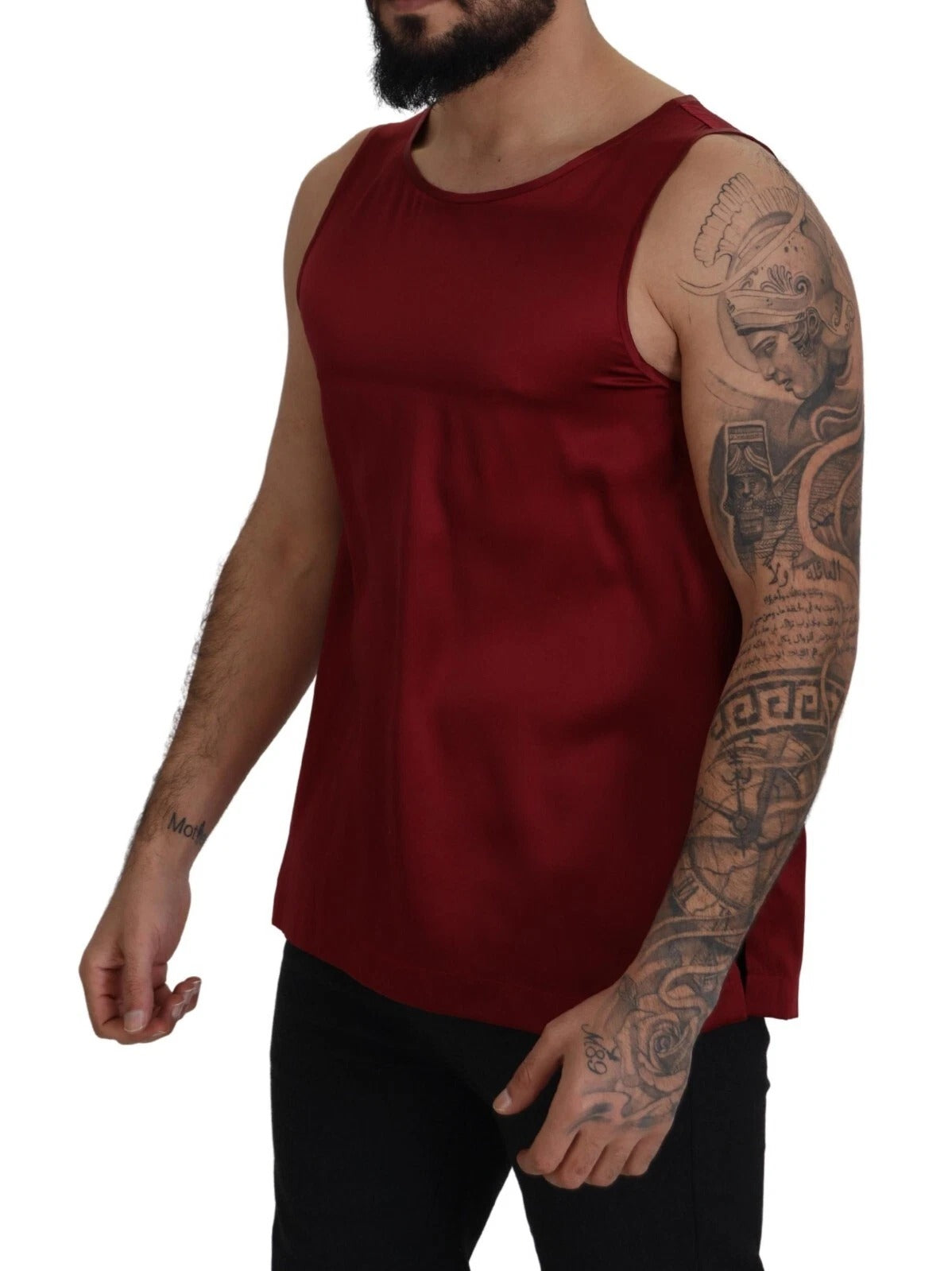 Dolce &amp; Gabbana Red Round Neck Sleeveless Silk T-shirt