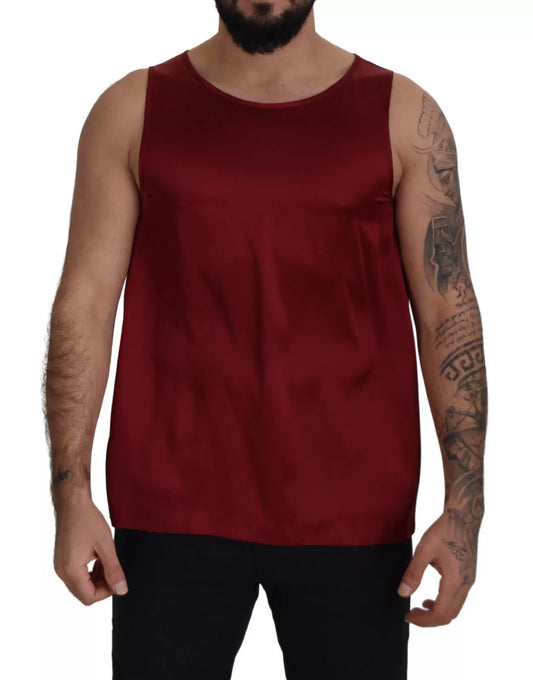 Dolce &amp; Gabbana Red Round Neck Sleeveless Silk T-shirt