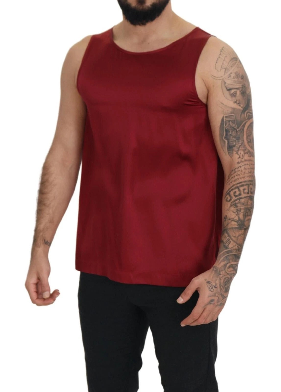 Dolce &amp; Gabbana Red Round Neck Sleeveless Silk T-shirt