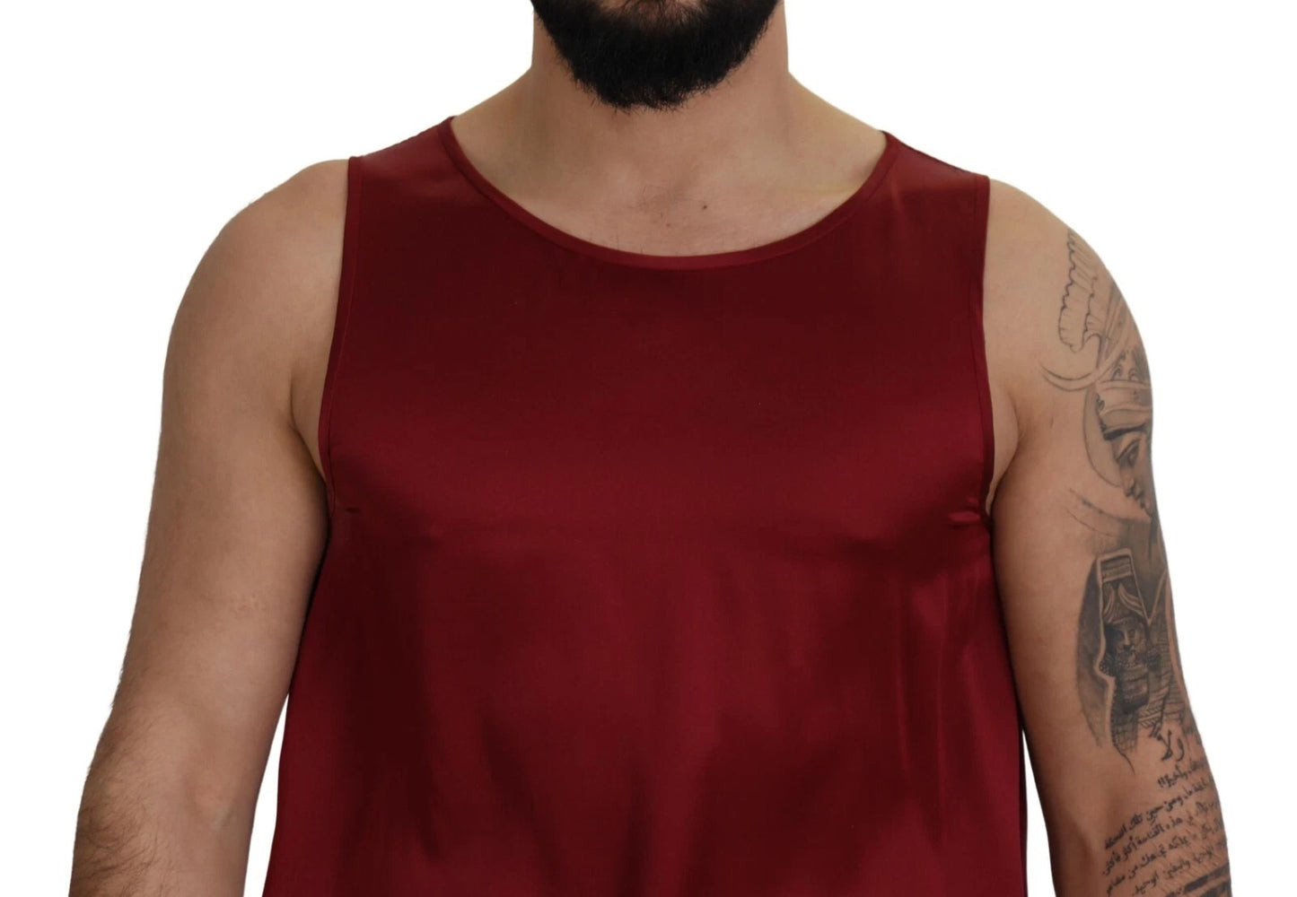 Dolce &amp; Gabbana Red Round Neck Sleeveless Silk T-shirt