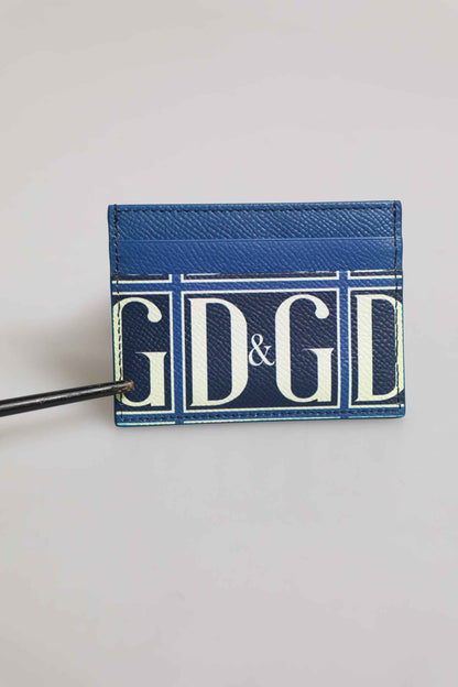 Dolce & Gabbana Blue Calf Leather DG Logo Print Monogram Card Holder Wallet by Dolce & Gabbana