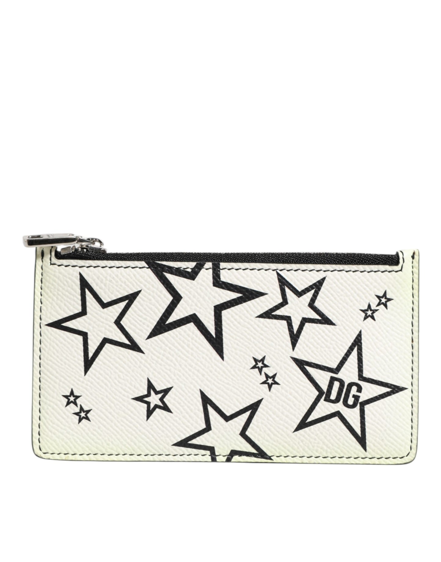 Dolce & Gabbana White Leather Douphin DG Logo Star Print Card Holder Wallet - from Dolce & Gabbana