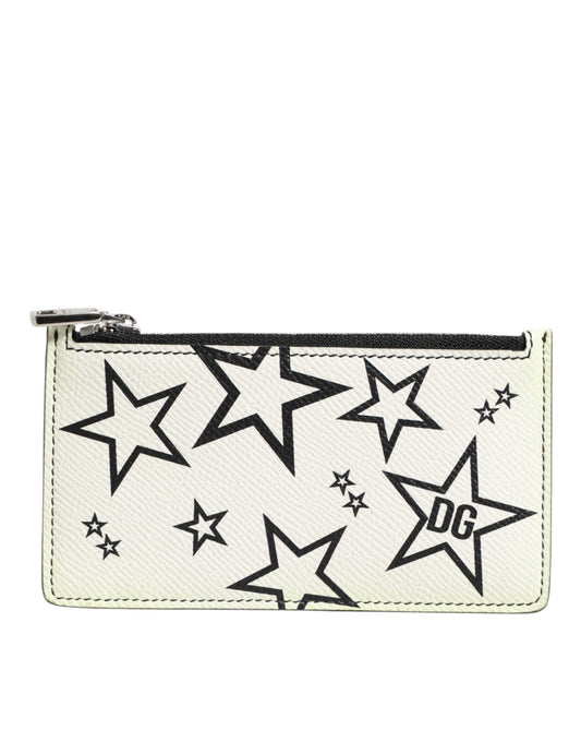 Dolce & Gabbana White Leather Douphin DG Logo Star Print Card Holder Wallet - from Dolce & Gabbana