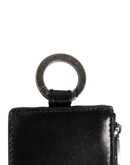 Dolce & Gabbana Black Leather Logo Embossed Lanyard Card Holde Wallet