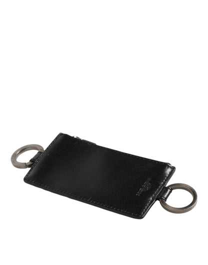 Dolce & Gabbana Black Leather Logo Embossed Lanyard Card Holde Wallet - from Dolce & Gabbana