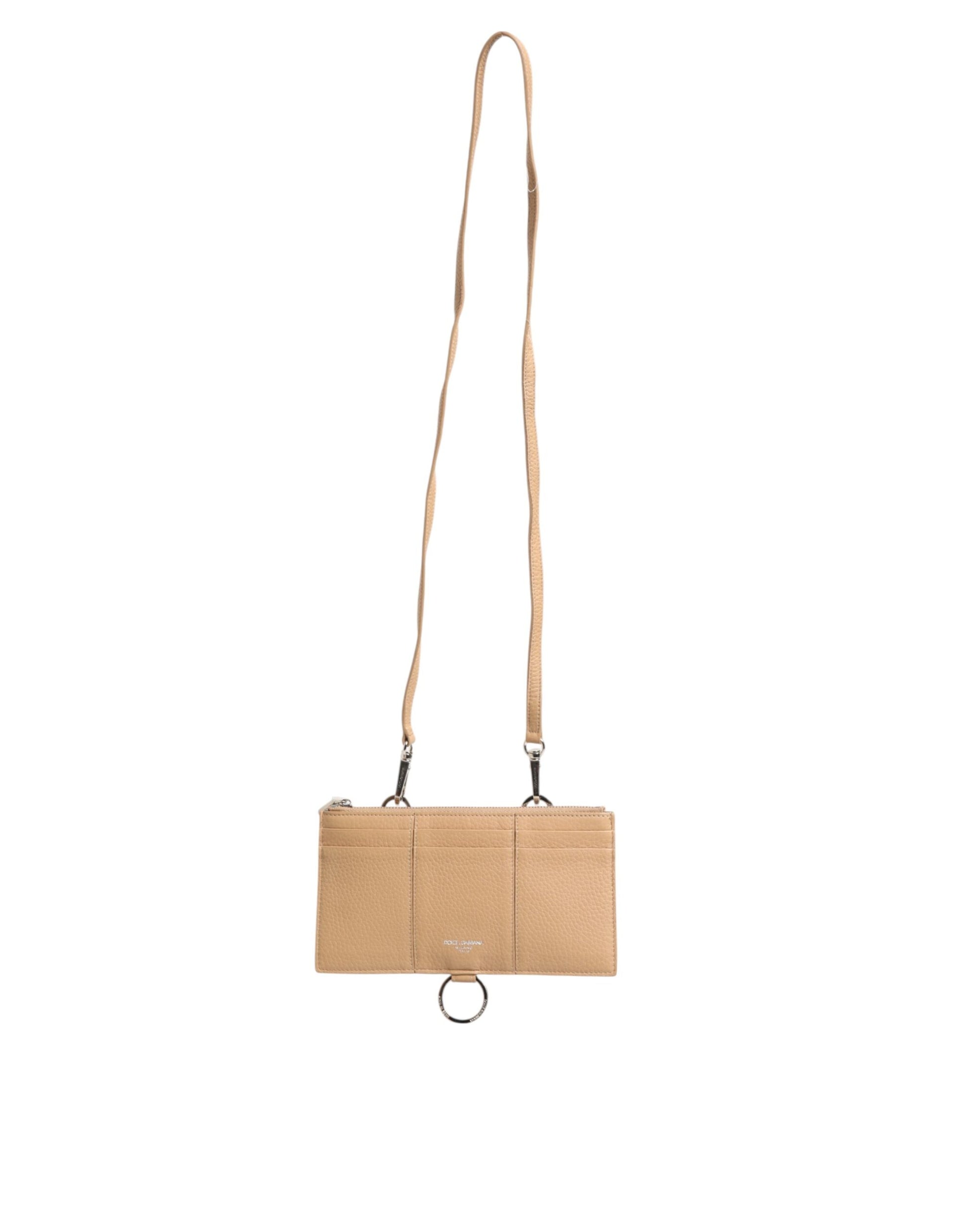 Dolce & Gabbana Beige Calfskin Leather Large Crossbody Card Holder Wallet - from Dolce & Gabbana