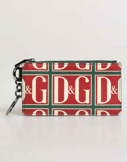 Dolce & Gabbana Green Calf Leather Logo Print Monogram Card Holder Wallet