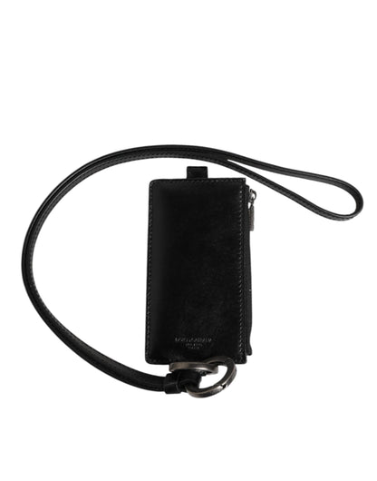 Dolce & Gabbana Black Leather Logo Embossed Lanyard Card Holder Wallet - from Dolce & Gabbana