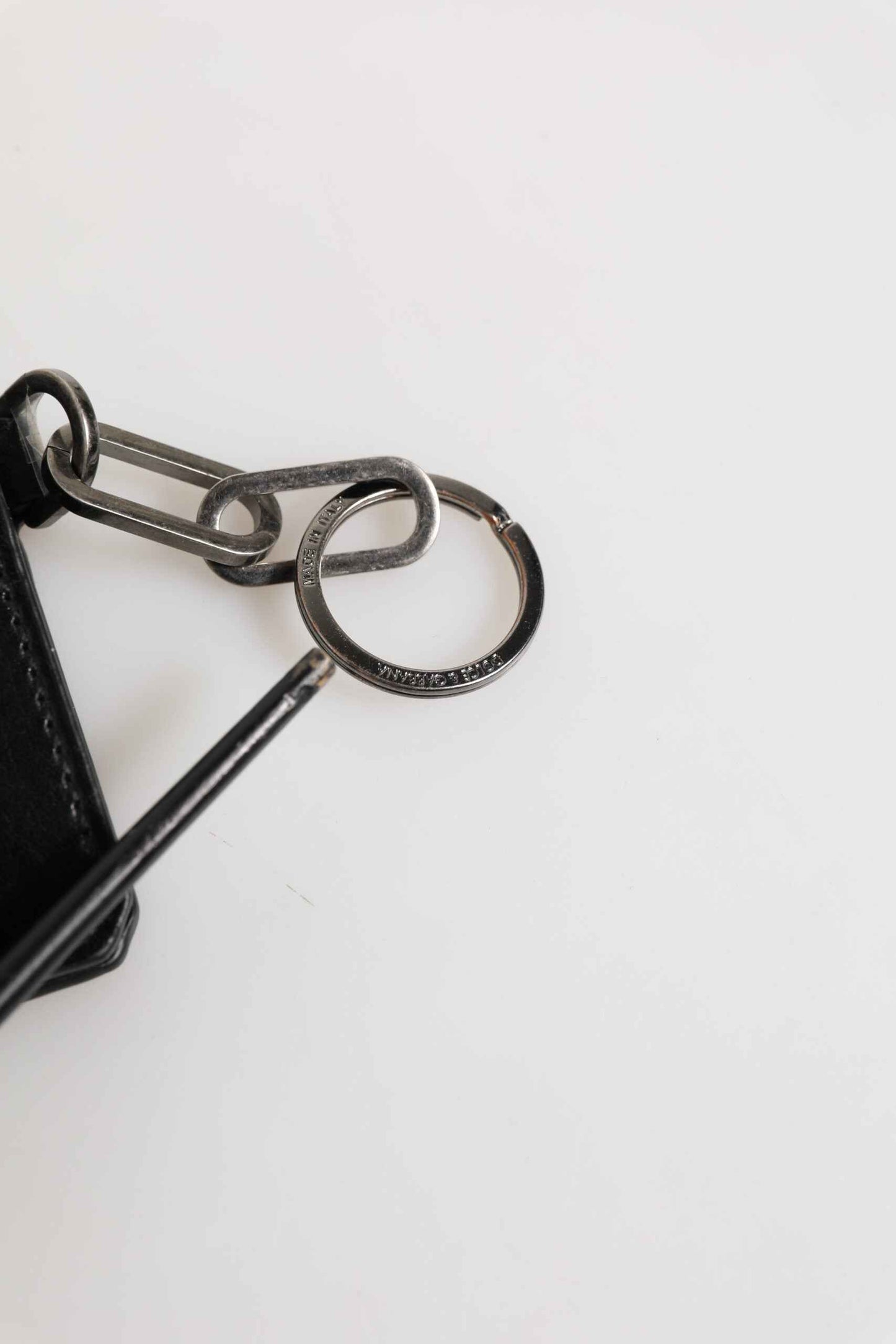 Dolce & Gabbana Black Leather Logo Embossed Key Chain Card Holder Wallet
