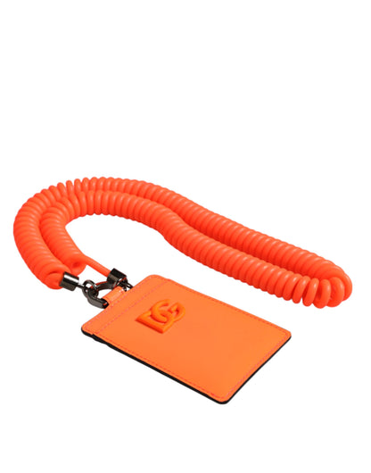 Dolce & Gabbana Orange Leather Logo Embossed Lanyard Card Holder Wallet - from Dolce & Gabbana
