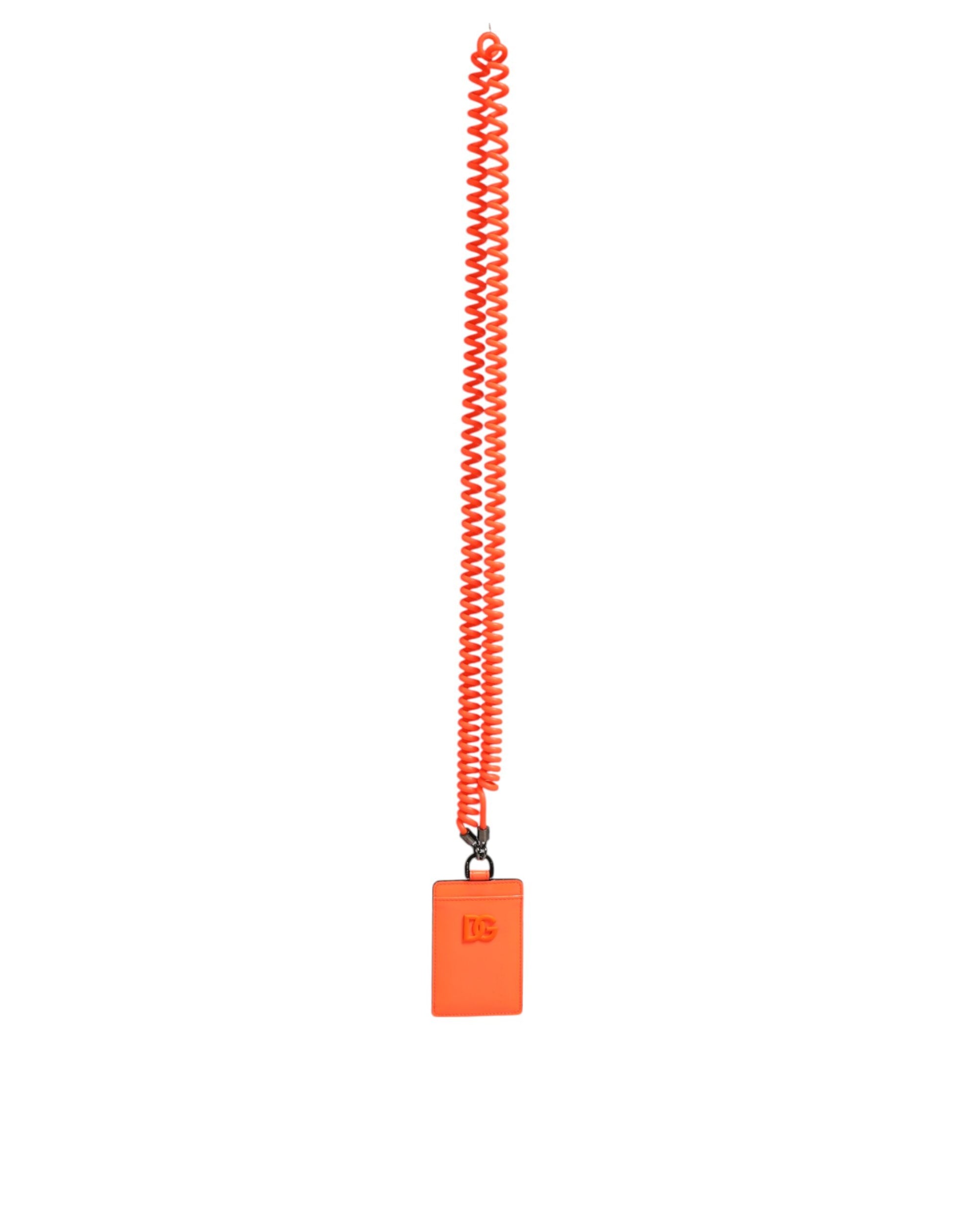 Dolce & Gabbana Orange Leather Logo Embossed Lanyard Card Holder Wallet - from Dolce & Gabbana