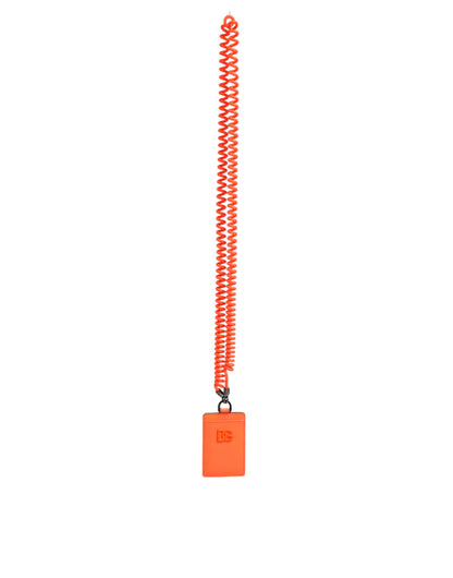 Dolce & Gabbana Orange Leather Logo Embossed Lanyard Card Holder Wallet - from Dolce & Gabbana