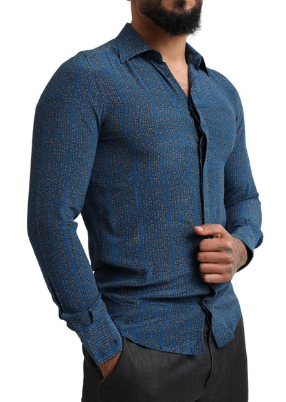 Dolce &amp; Gabbana Blue MARTINI Silk Slim Fit Long Sleeves Shirt