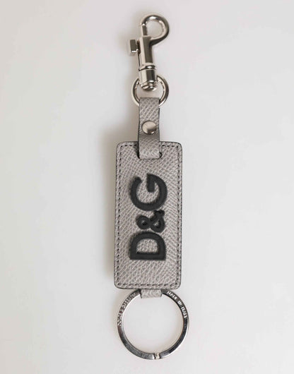 Dolce & Gabbana Gray Leather Logo Metal Ring Keychain Holder Men Keyring by Dolce & Gabbana