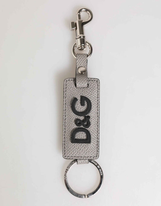 Dolce & Gabbana Gray Leather Logo Metal Ring Keychain Holder Men Keyring by Dolce & Gabbana