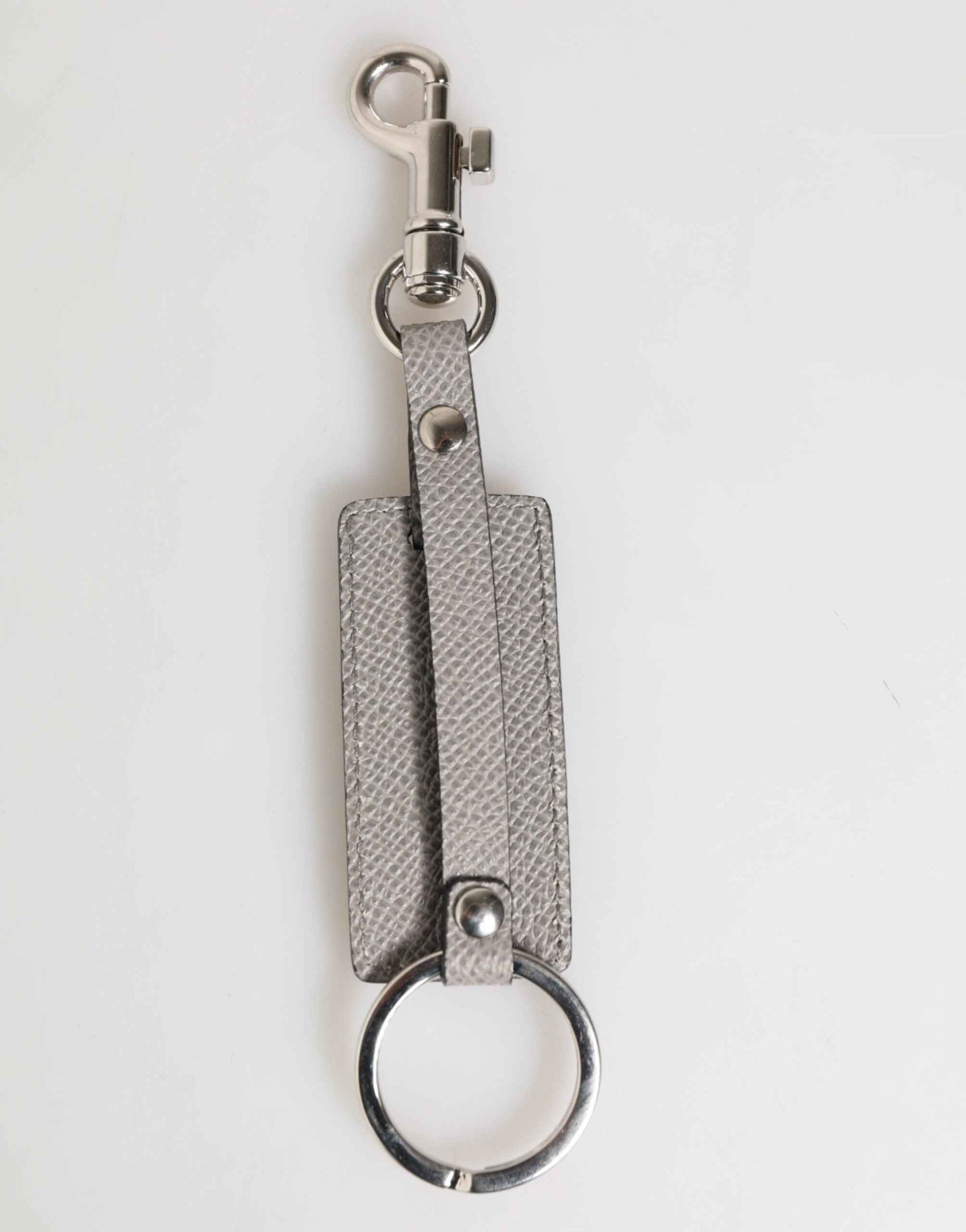 Dolce & Gabbana Gray Leather Logo Metal Ring Keychain Holder Men Keyring by Dolce & Gabbana