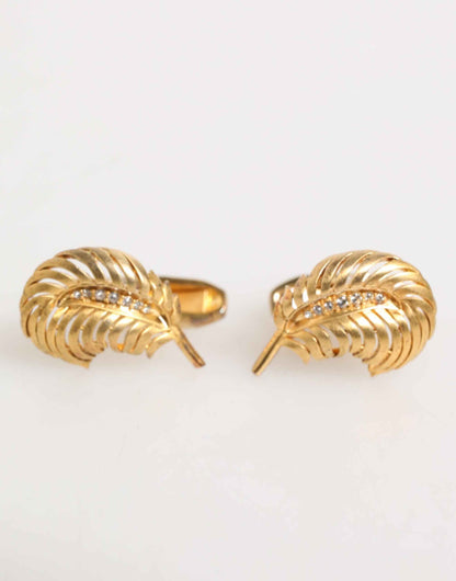 Dolce & Gabbana Gold 925 Sterling Silver Crystal Leaf Accessory Cufflink by Dolce & Gabbana
