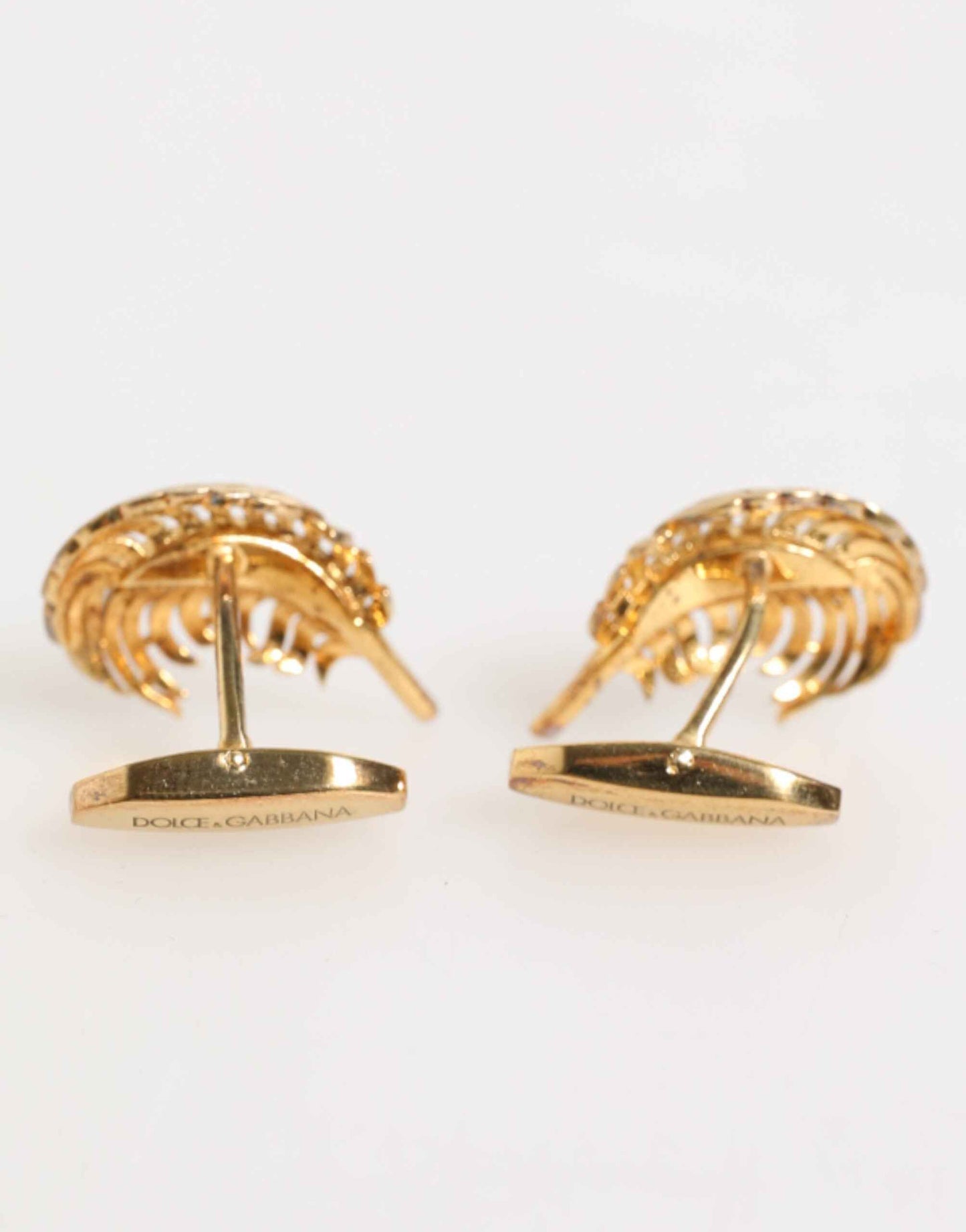 Dolce & Gabbana Gold 925 Sterling Silver Crystal Leaf Accessory Cufflink by Dolce & Gabbana