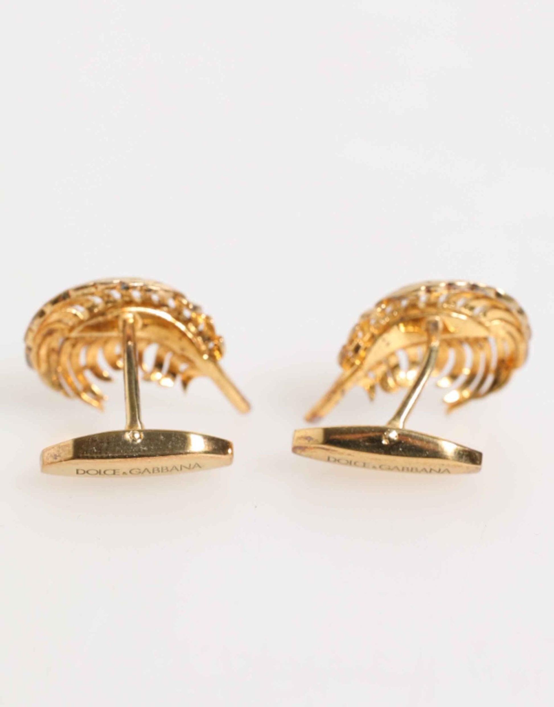 Dolce & Gabbana Gold 925 Sterling Silver Crystal Leaf Accessory Cufflink by Dolce & Gabbana