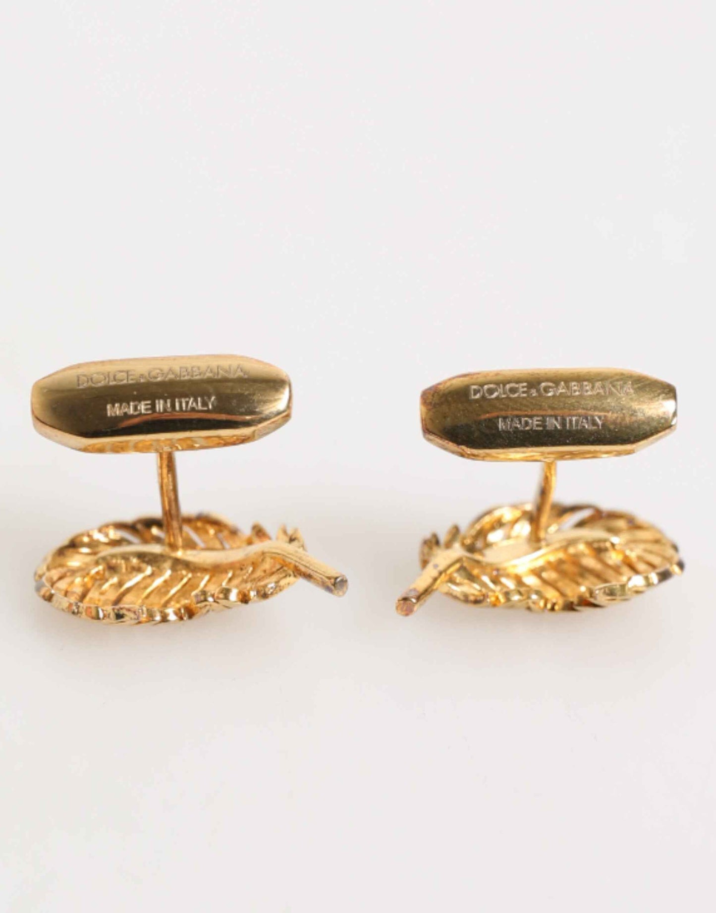 Dolce & Gabbana Gold 925 Sterling Silver Crystal Leaf Accessory Cufflink by Dolce & Gabbana