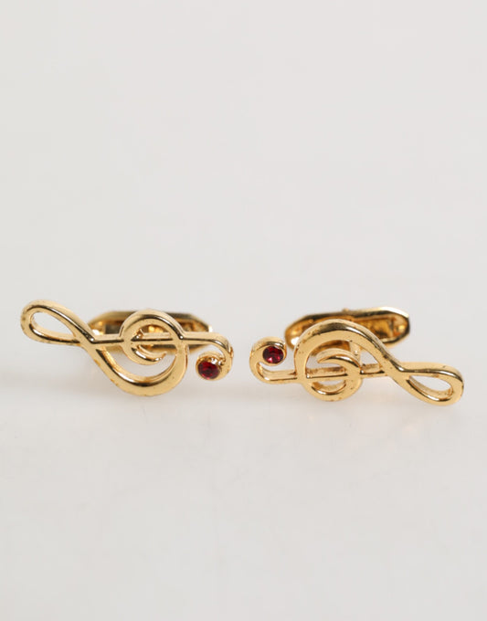 Dolce & Gabbana Gold Musical Note Metal Brass Pin Men Accessory Cufflinks - from Dolce & Gabbana