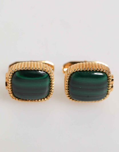 Dolce & Gabbana Gold Malachite Green Stone Square Men's Accessory Cufflink by Dolce & Gabbana
