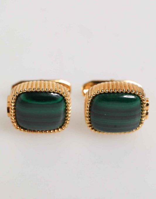 Dolce & Gabbana Gold Malachite Green Stone Square Men's Accessory Cufflink by Dolce & Gabbana