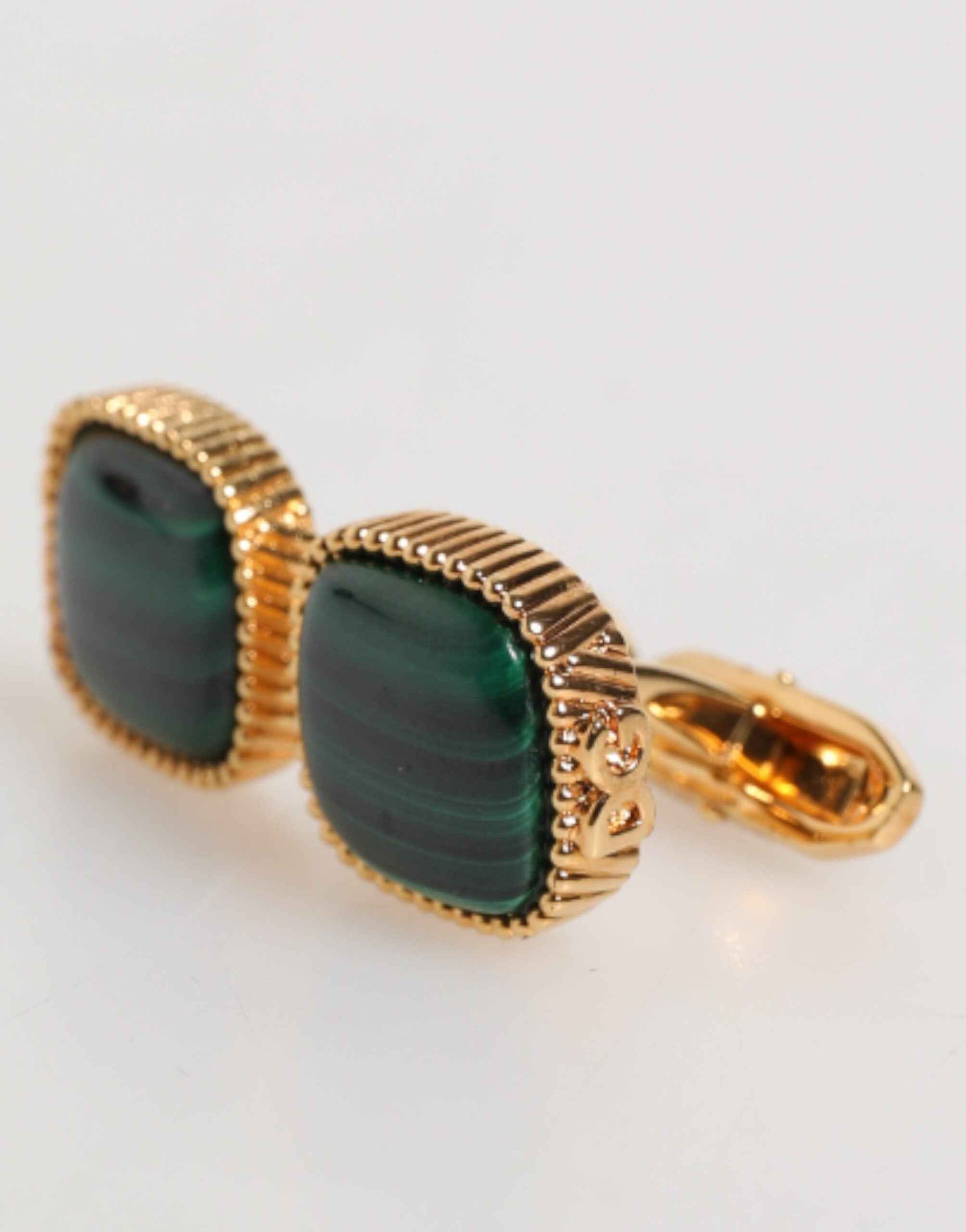 Dolce & Gabbana Gold Malachite Green Stone Square Men's Accessory Cufflink by Dolce & Gabbana