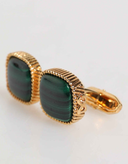 Dolce & Gabbana Gold Malachite Green Stone Square Men's Accessory Cufflink by Dolce & Gabbana