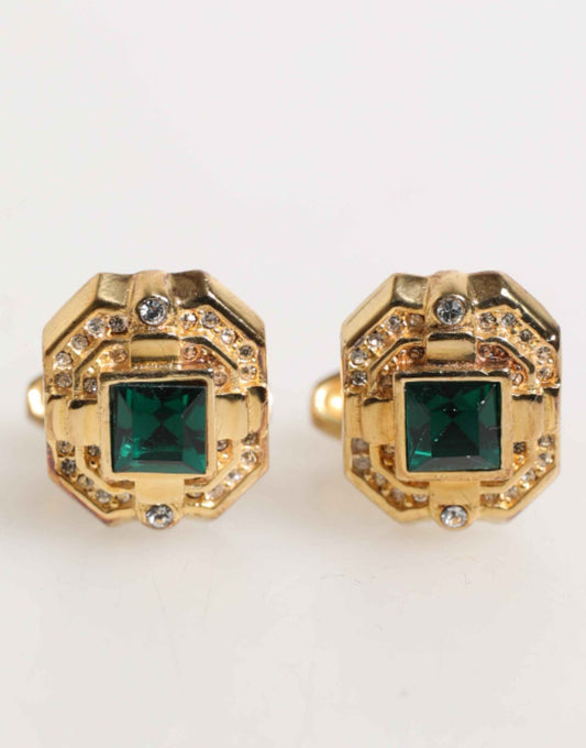 Dolce & Gabbana Emerald Green Crystal Gold Tone 925 Sterling Accessory Cufflink by Dolce & Gabbana