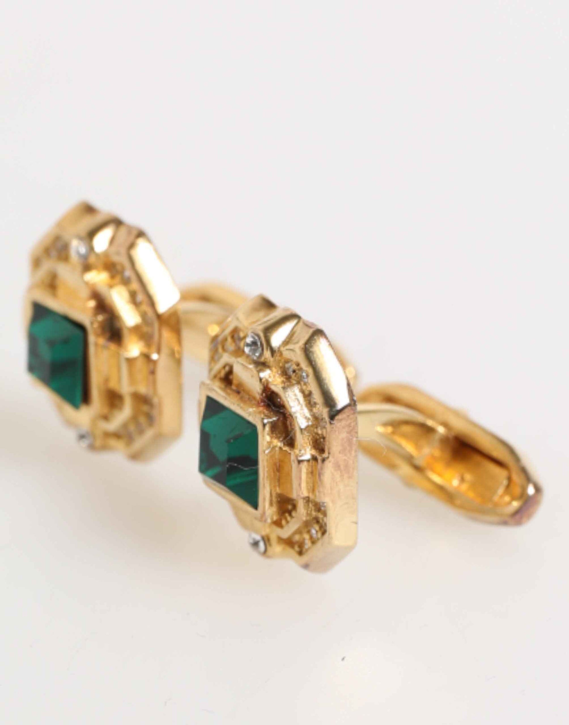 Dolce & Gabbana Emerald Green Crystal Gold Tone 925 Sterling Accessory Cufflink by Dolce & Gabbana