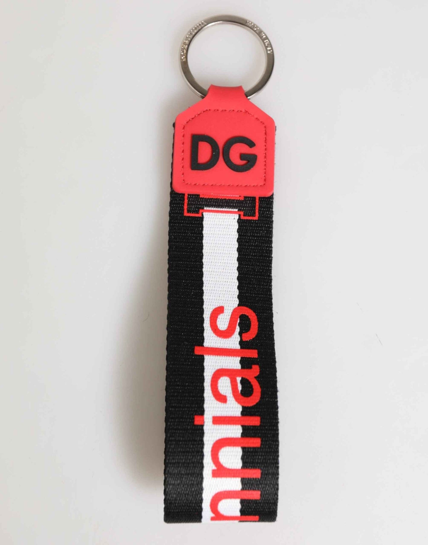 Dolce & Gabbana Red White DG Logo Polyester Brass Holder Keychain Keyring by Dolce & Gabbana