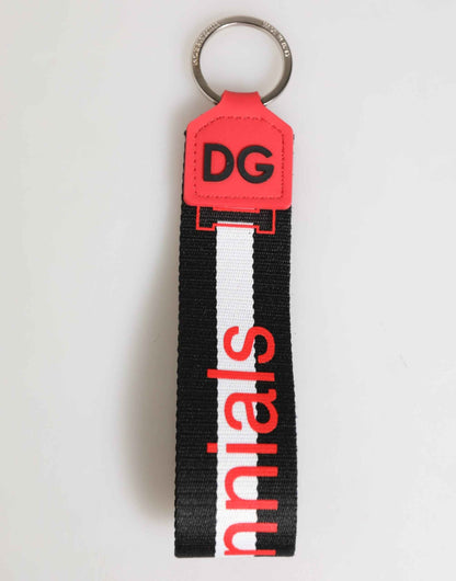 Dolce & Gabbana Red White DG Logo Polyester Brass Holder Keychain Keyring by Dolce & Gabbana