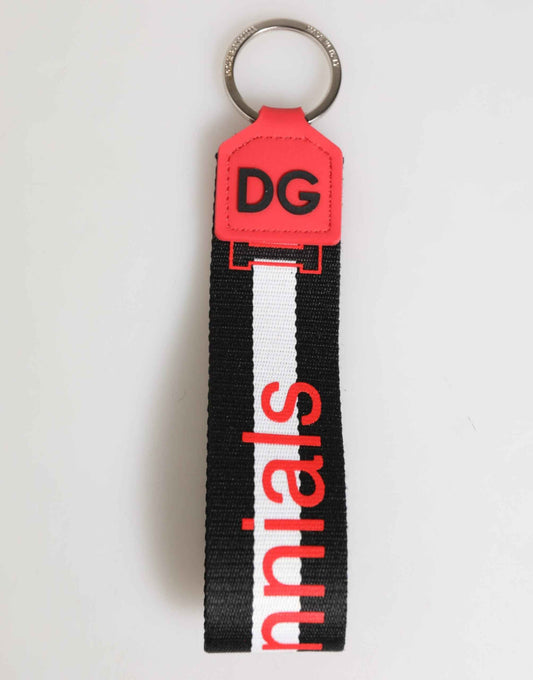Dolce & Gabbana Red White DG Logo Polyester Brass Holder Keychain Keyring by Dolce & Gabbana