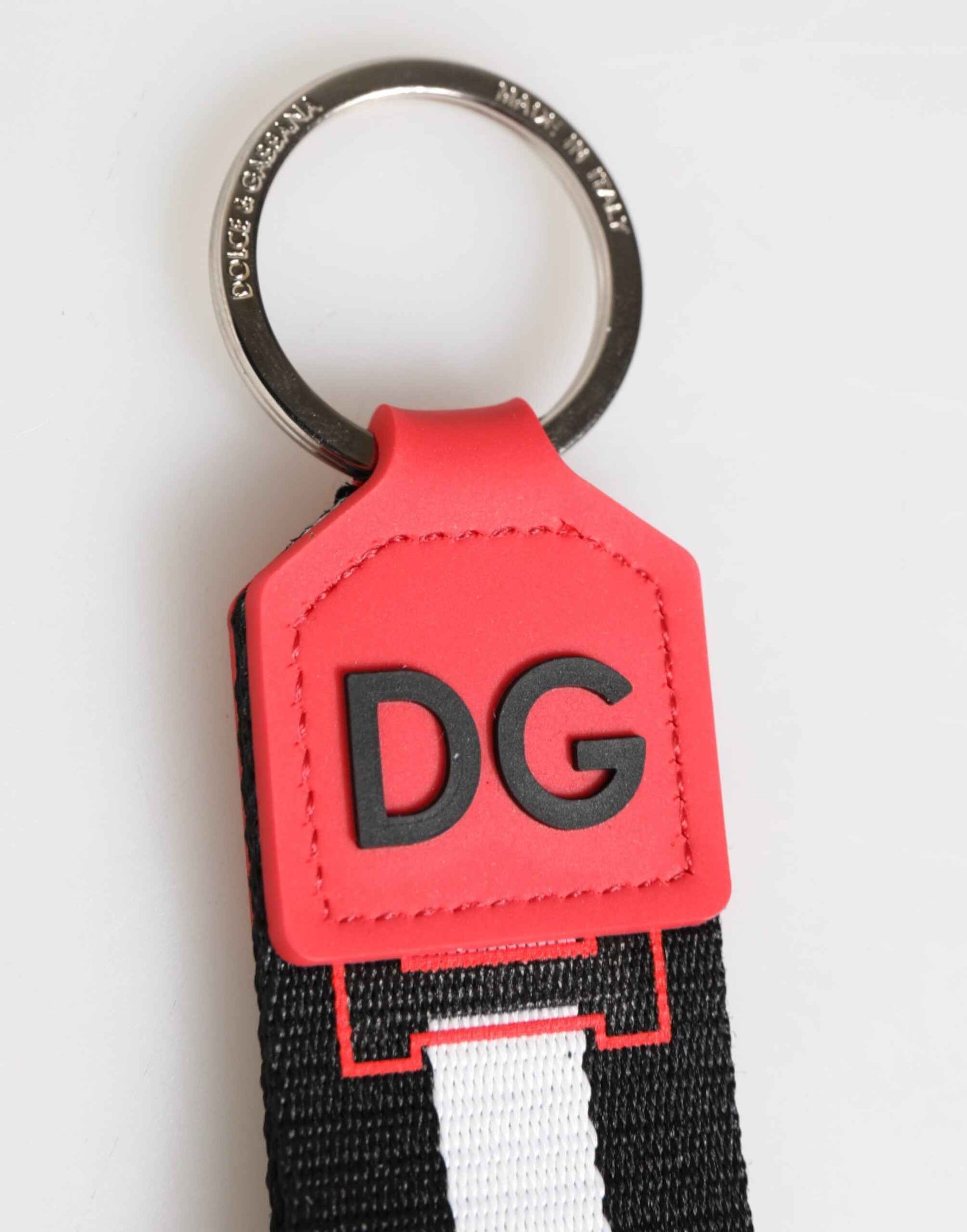 Dolce & Gabbana Red White DG Logo Polyester Brass Holder Keychain Keyring by Dolce & Gabbana