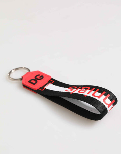 Dolce & Gabbana Red White DG Logo Polyester Brass Holder Keychain Keyring by Dolce & Gabbana