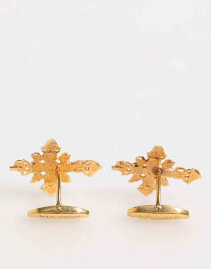 Dolce & Gabbana Gold Tone Brass Cross Crystal Men Accessory Cufflink by Dolce & Gabbana