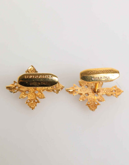 Dolce & Gabbana Gold Tone Brass Cross Crystal Men Accessory Cufflink by Dolce & Gabbana