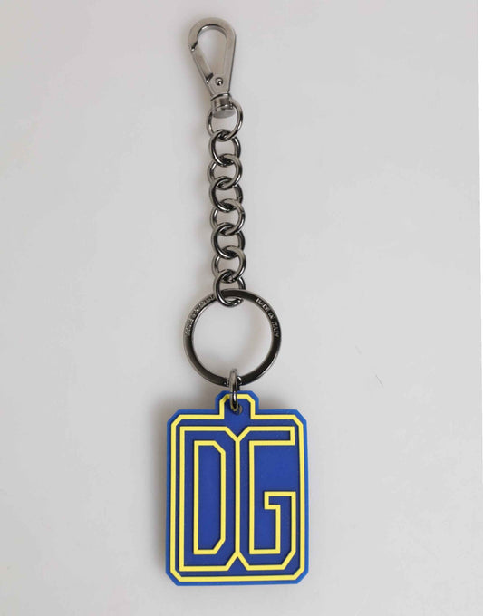 Dolce & Gabbana Blue Yellow DG Rubber Logo Silver Men Keychain Keyring by Dolce & Gabbana