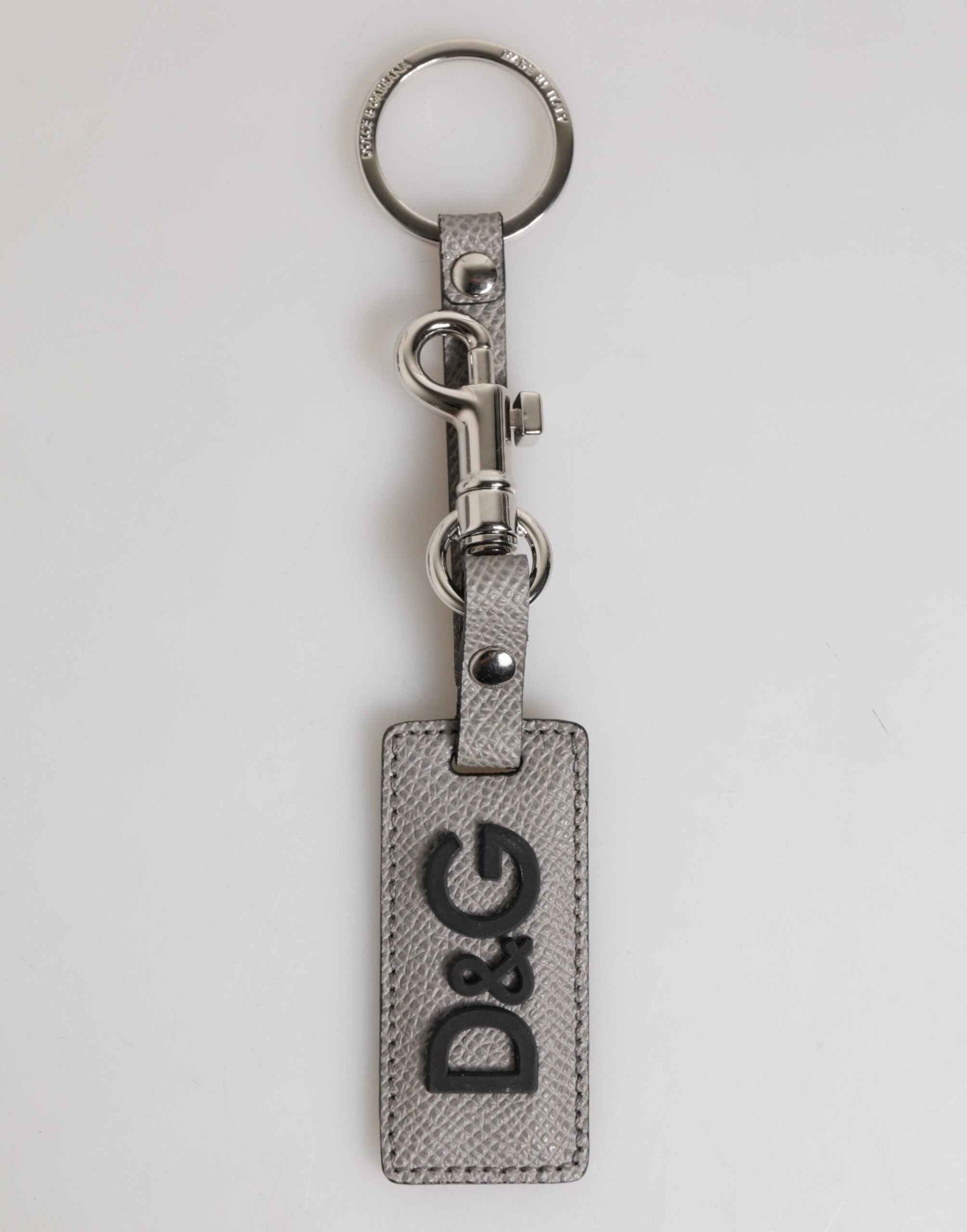 Dolce & Gabbana Gray Leather Logo Metal Ring Keychain Holder Men Keyring by Dolce & Gabbana
