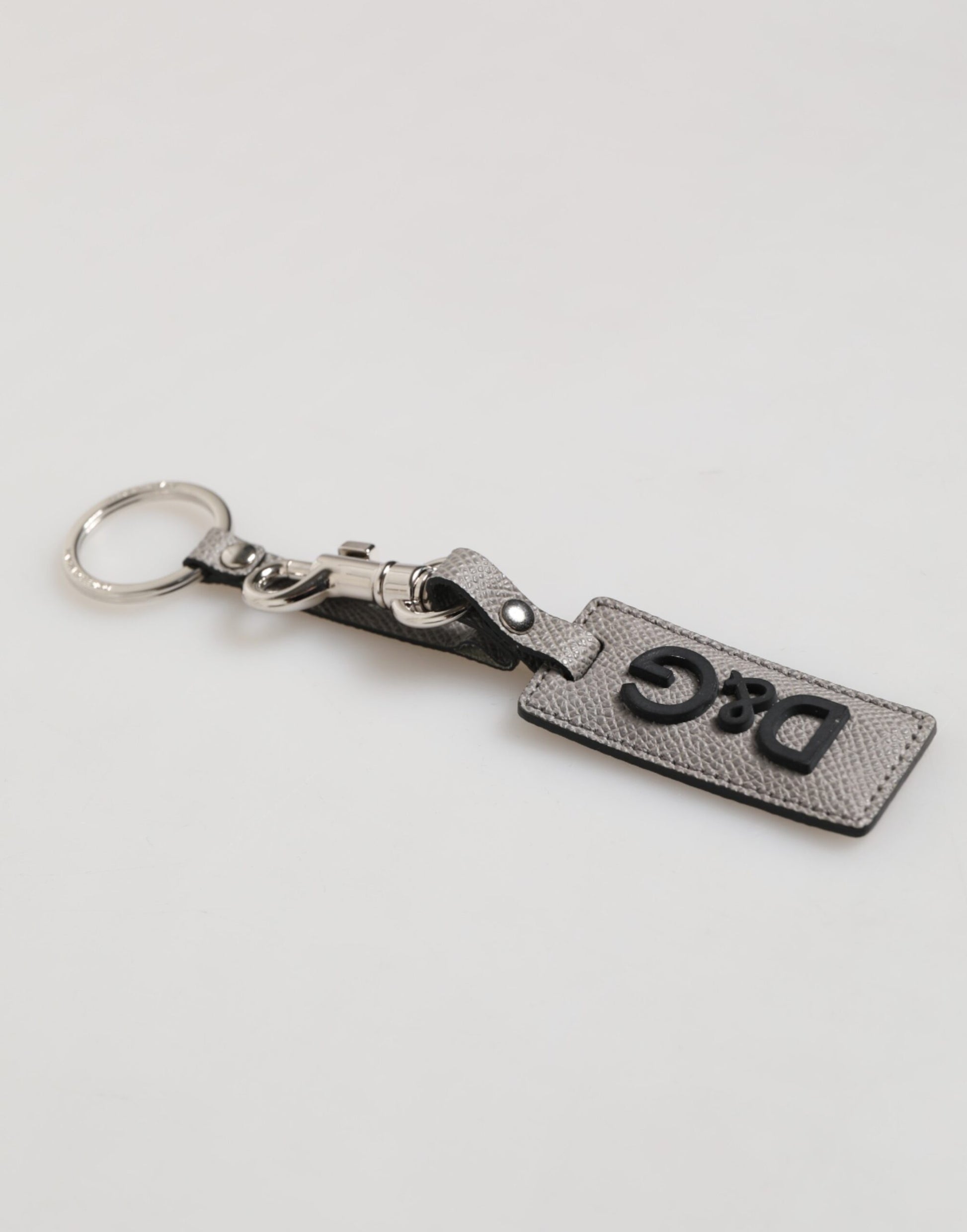 Dolce & Gabbana Gray Leather Logo Metal Ring Keychain Holder Men Keyring - from Dolce & Gabbana