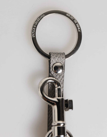 Dolce & Gabbana Gray Leather Logo Metal Ring Keychain Holder Men Keyring by Dolce & Gabbana