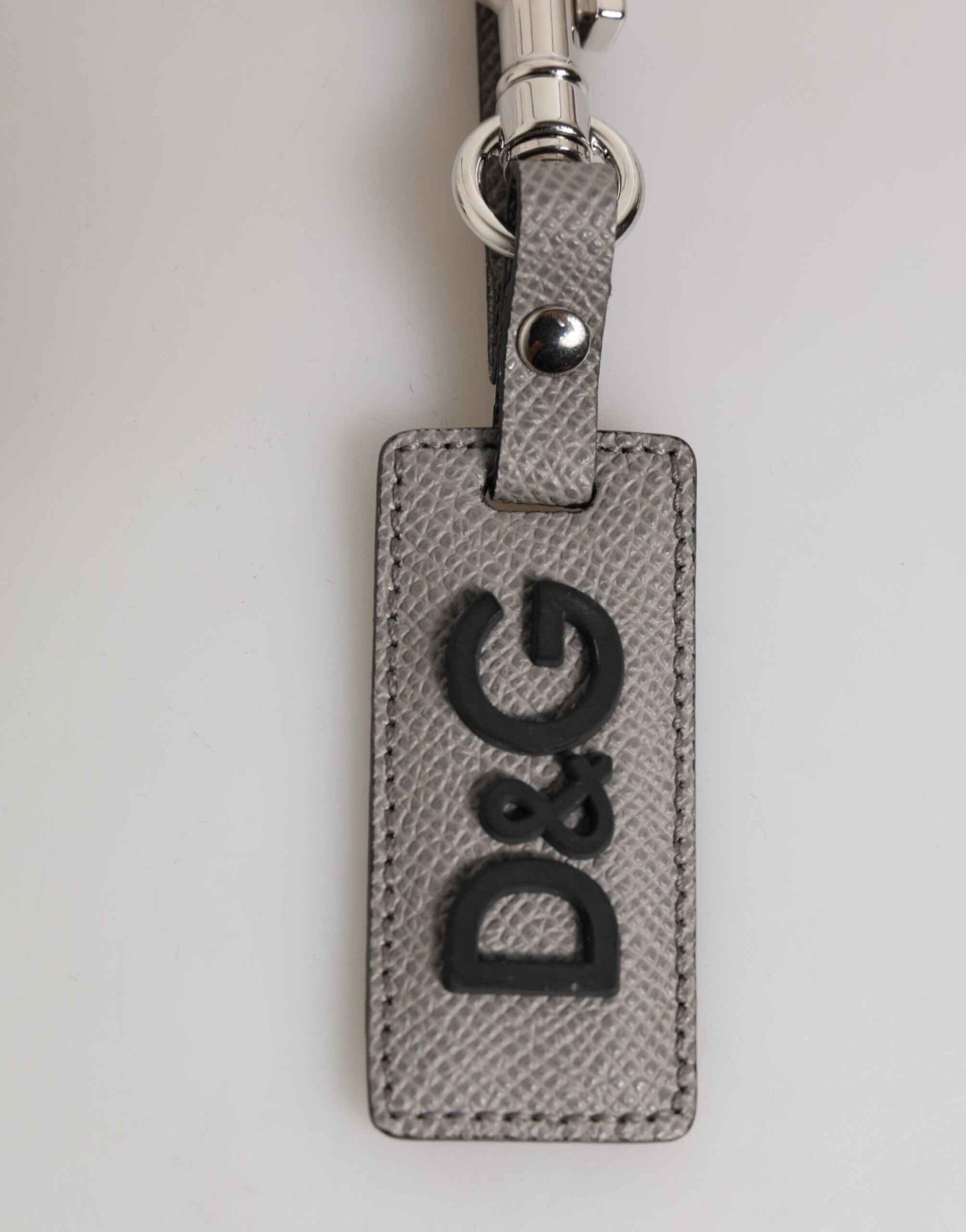 Dolce & Gabbana Gray Leather Logo Metal Ring Keychain Holder Men Keyring by Dolce & Gabbana