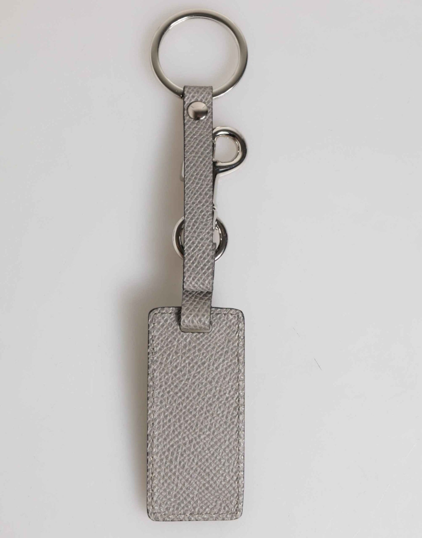 Dolce & Gabbana Gray Leather Logo Metal Ring Keychain Holder Men Keyring by Dolce & Gabbana