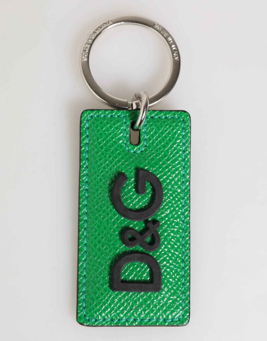 Dolce & Gabbana Green Leather Logo Metal Ring Keychain Holder Men Keyring by Dolce & Gabbana
