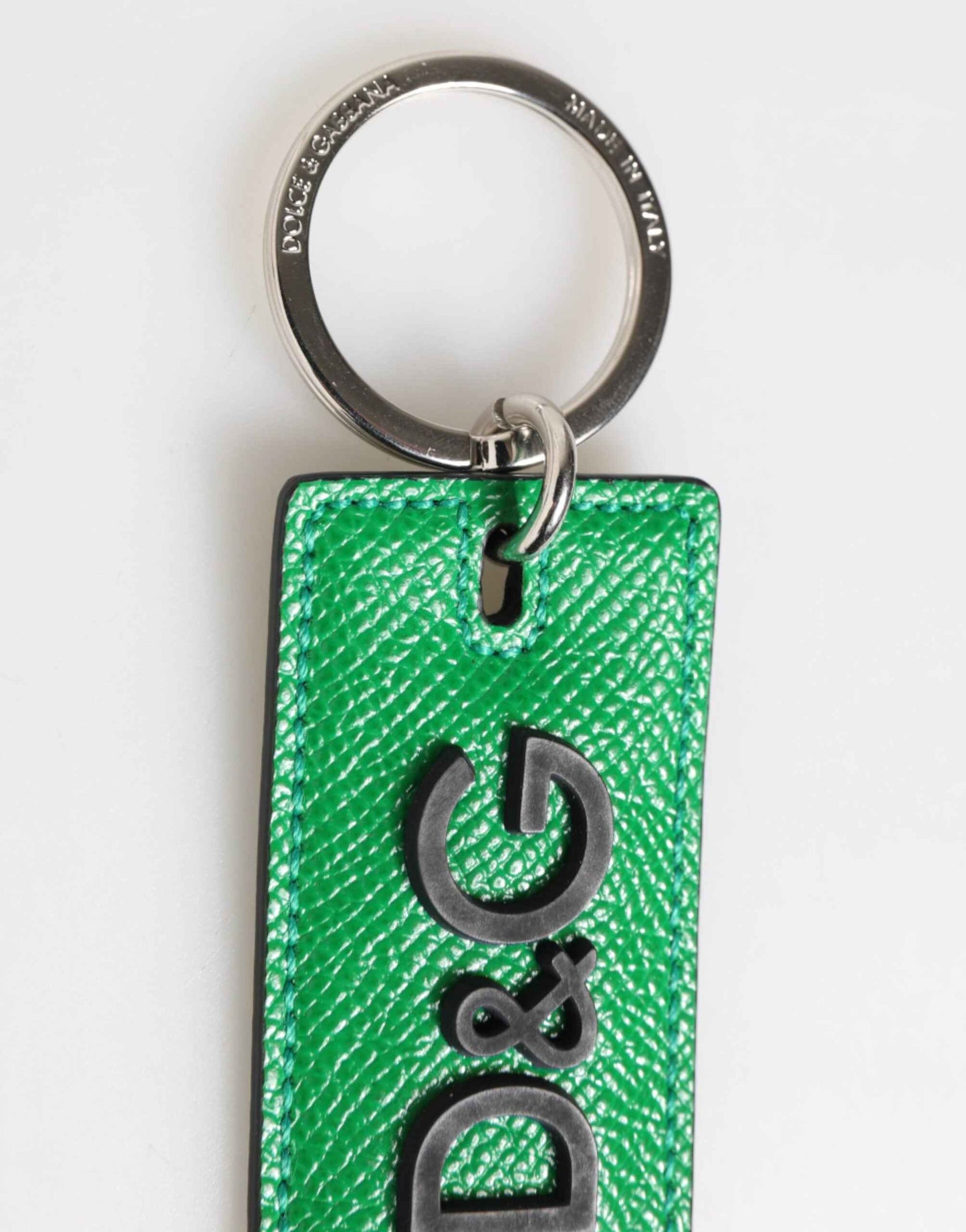 Dolce & Gabbana Green Leather Logo Metal Ring Keychain Holder Men Keyring by Dolce & Gabbana