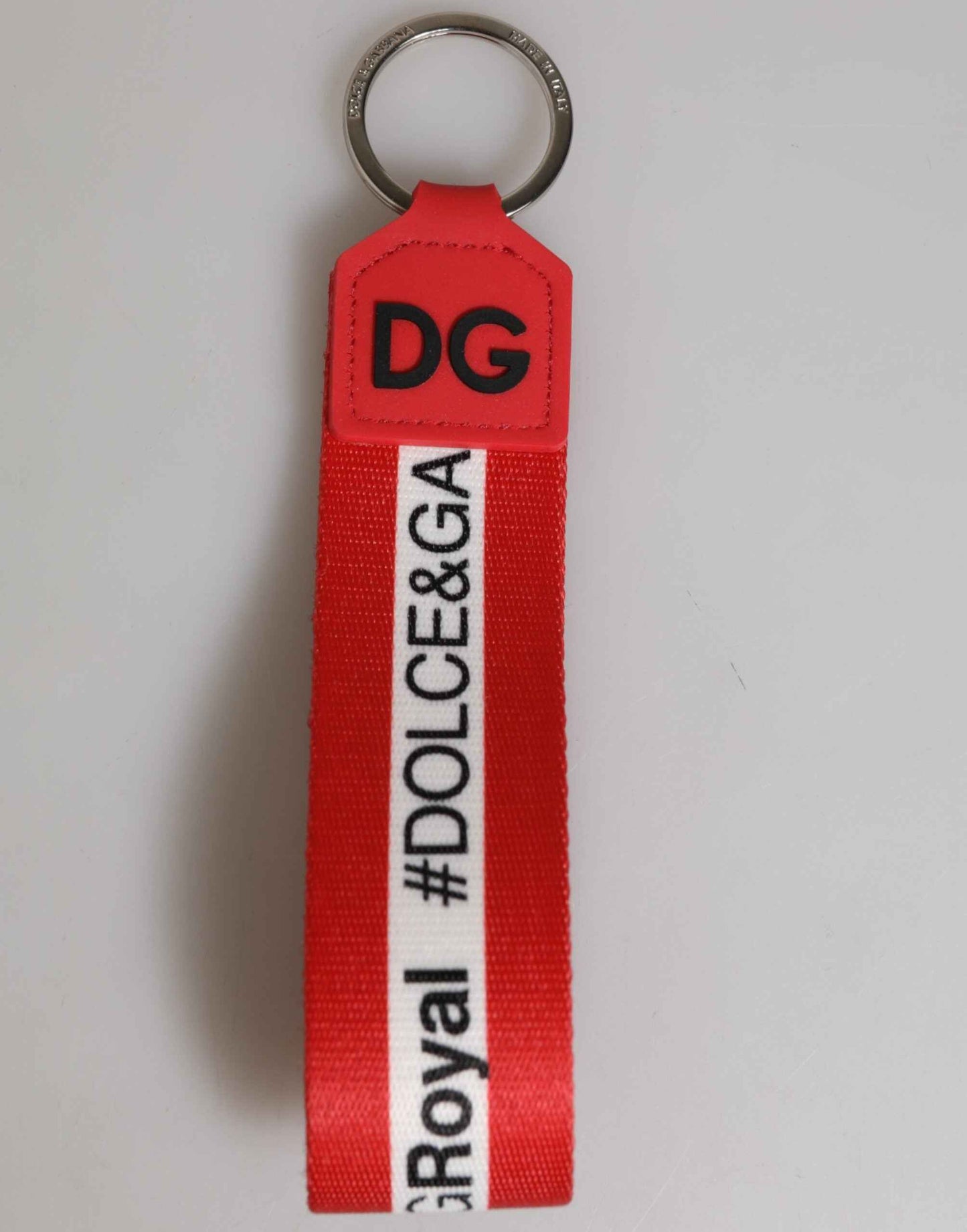 Dolce & Gabbana Red Logo Polyester Silver Brass Holder Keychain Men Keyring by Dolce & Gabbana