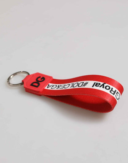Dolce & Gabbana Red Logo Polyester Silver Brass Holder Keychain Men Keyring by Dolce & Gabbana